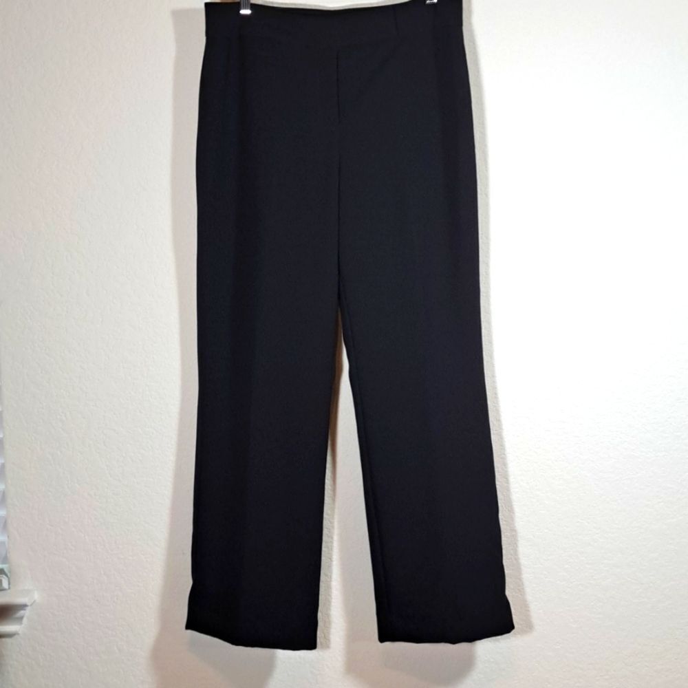 Trousers Women’s Black Wide Leg Front Button Zip Fly Lined Sz 12 Polyester Crepe